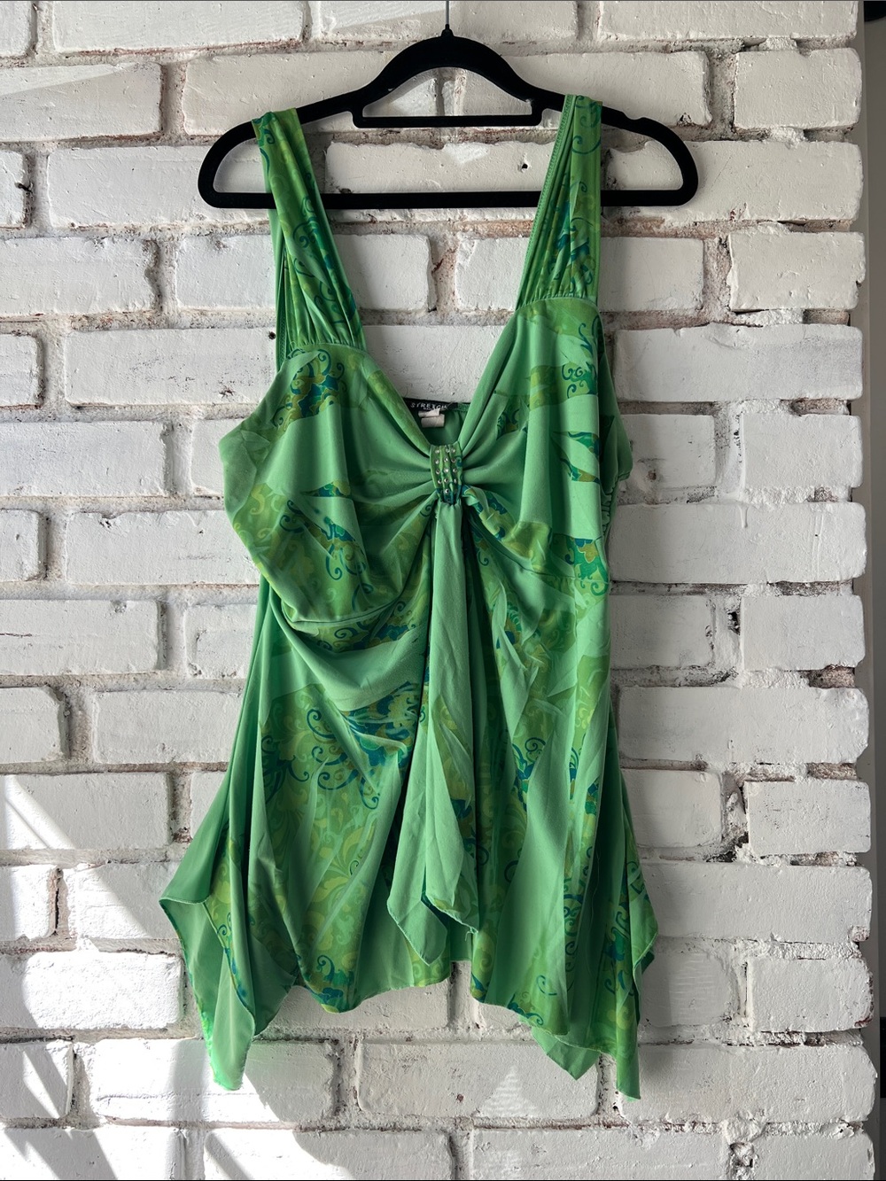 Green Draped Tank Top with Knot Front